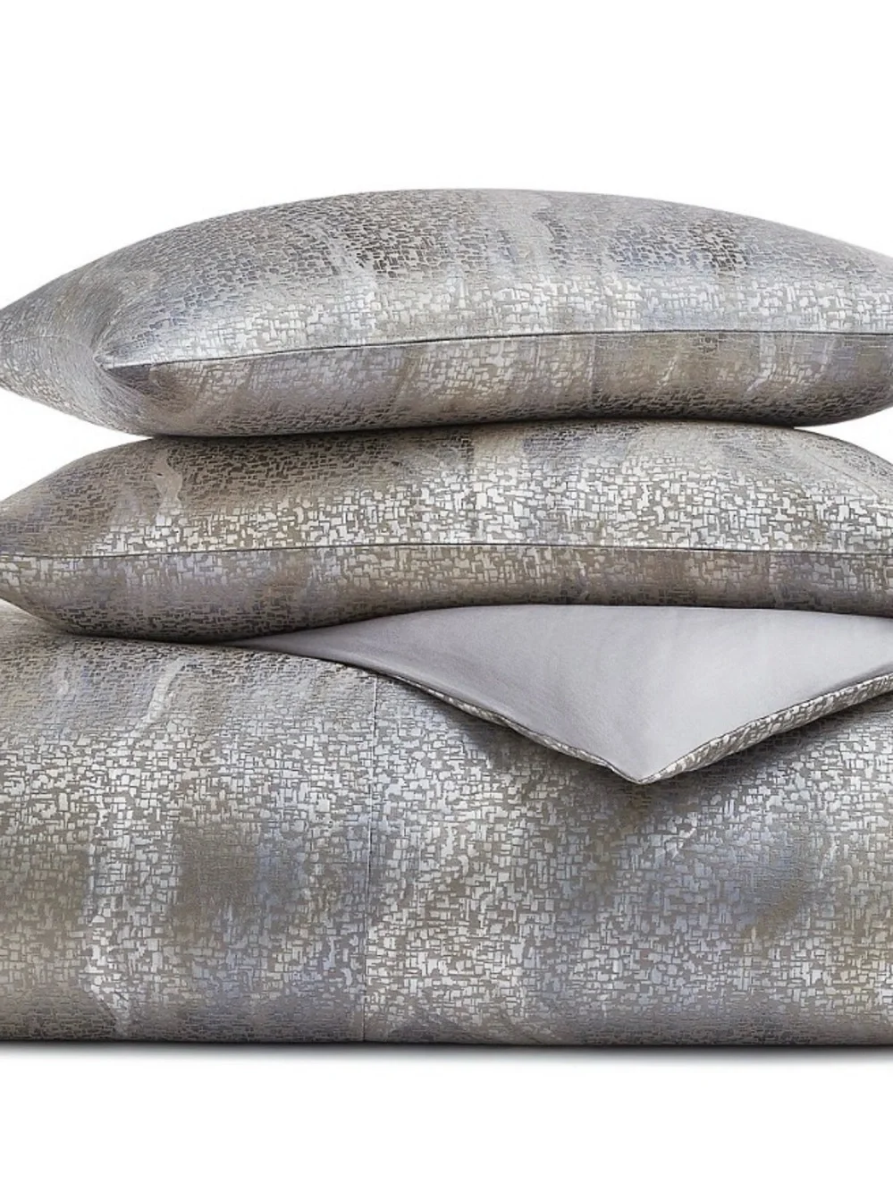 Hotel Collection Terra 3 pc. Metallic Grey & Taupe Duvet Set New in Package
